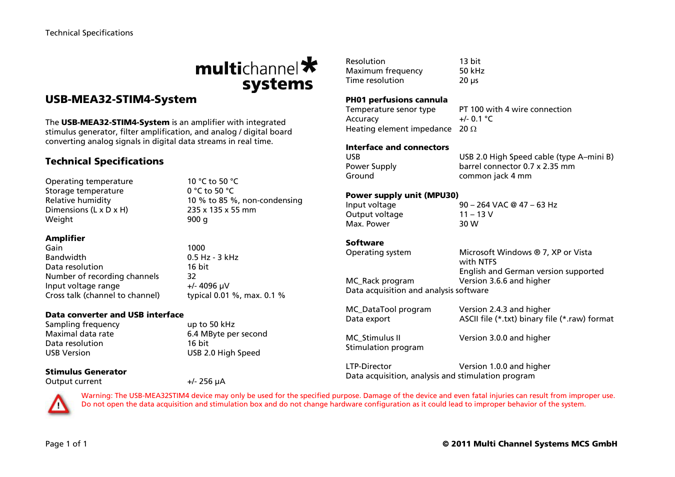 Multichannel Systems USB-MEA32-STIM4-System User Manual | 1 page