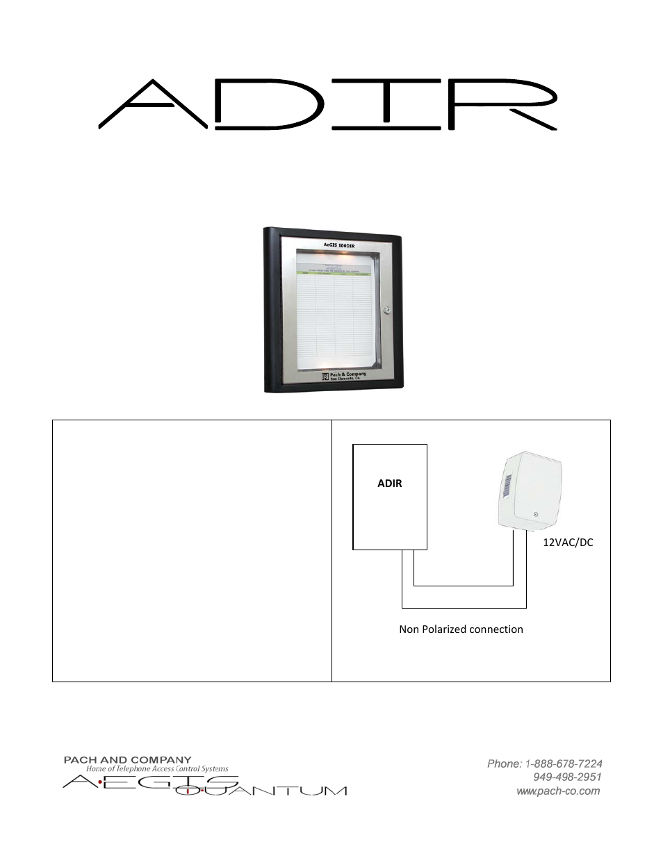 Pach and Company ADIR User Manual | 1 page