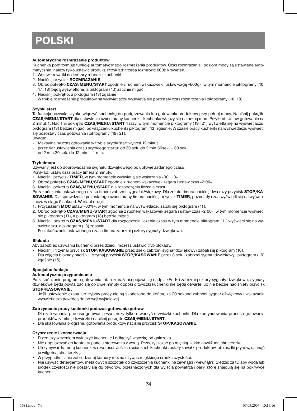 Polski | Vitek VT-1694 User Manual | Page 74 / 112