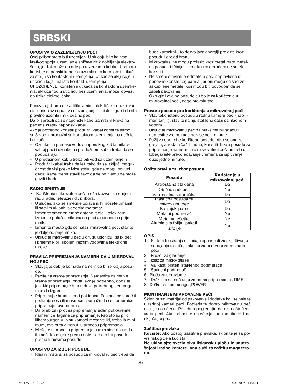Srbski | Vitek VT-1691 User Manual | Page 26 / 44