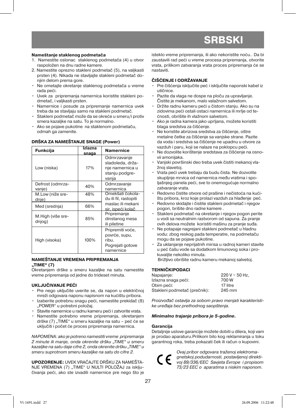 Srbski | Vitek VT-1691 User Manual | Page 27 / 44
