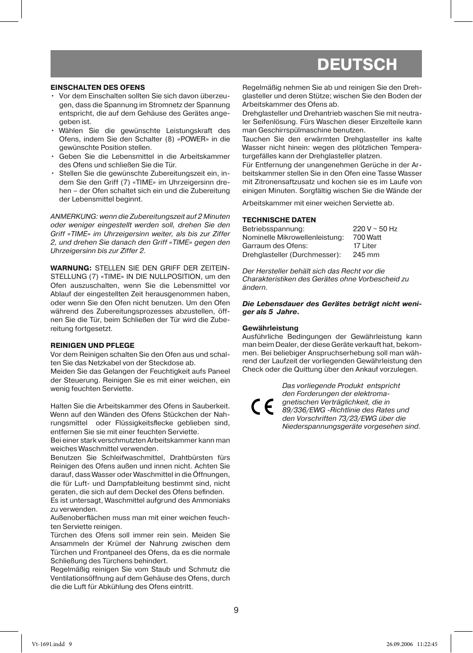 Deutsch | Vitek VT-1691 User Manual | Page 9 / 44