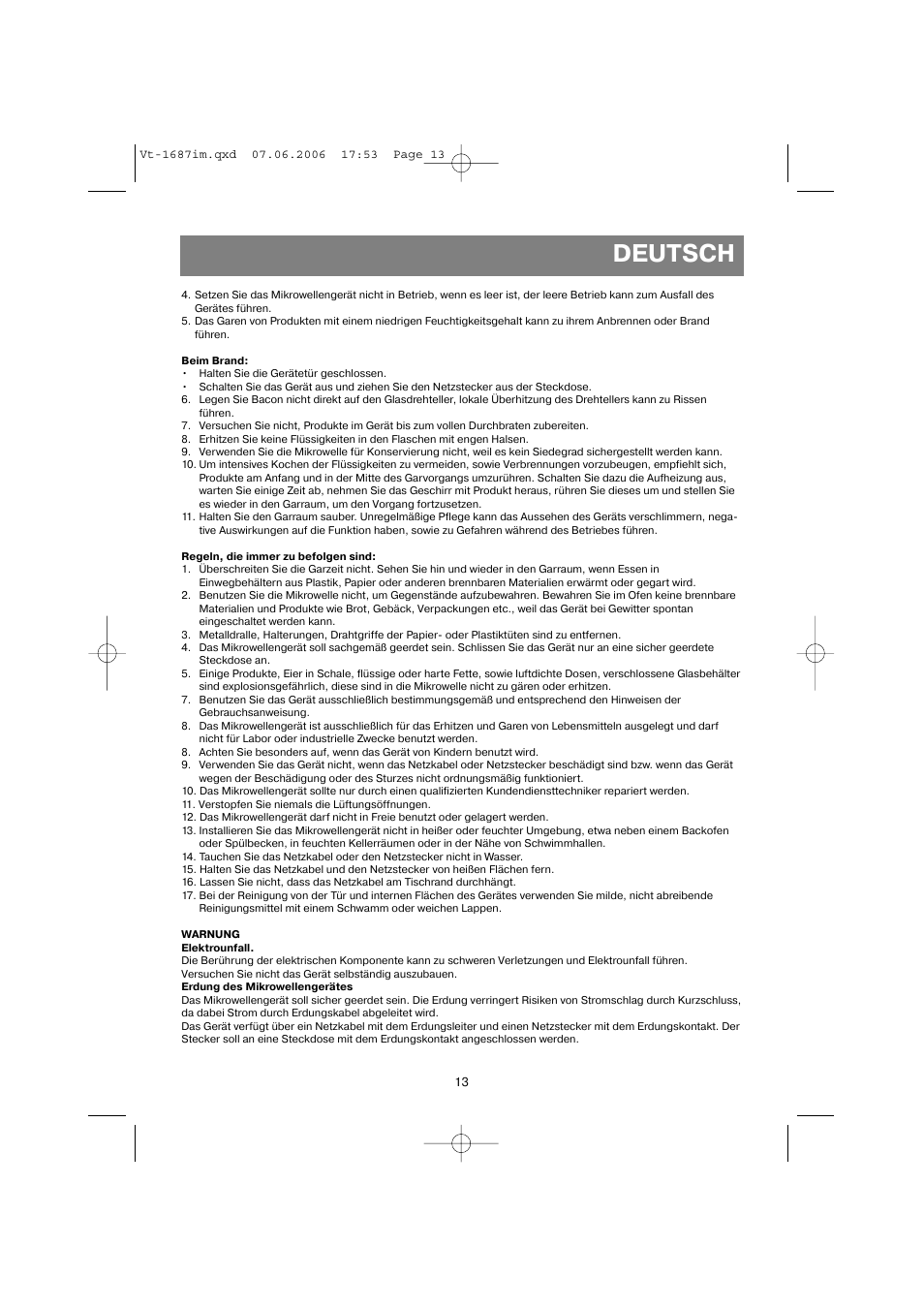 Deutsch | Vitek VT-1687 Lacerta User Manual | Page 13 / 120