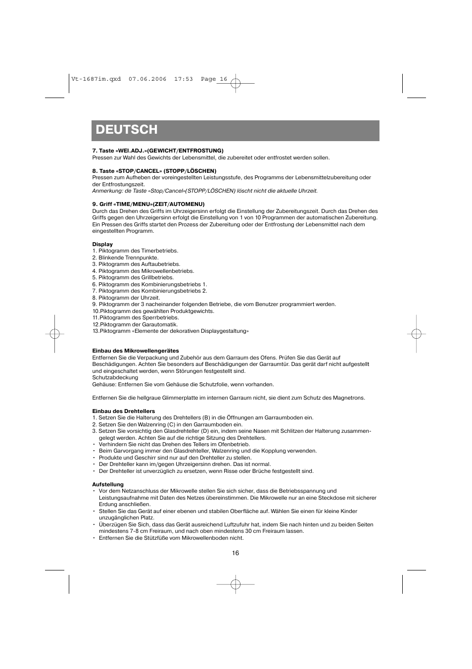Deutsch | Vitek VT-1687 Lacerta User Manual | Page 16 / 120