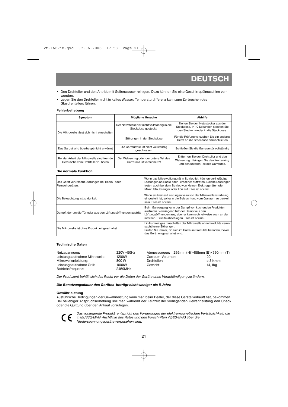 Deutsch | Vitek VT-1687 Lacerta User Manual | Page 21 / 120