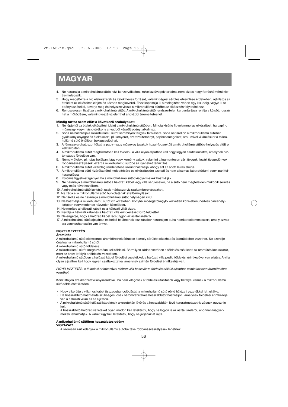 Magyar | Vitek VT-1687 Lacerta User Manual | Page 56 / 120