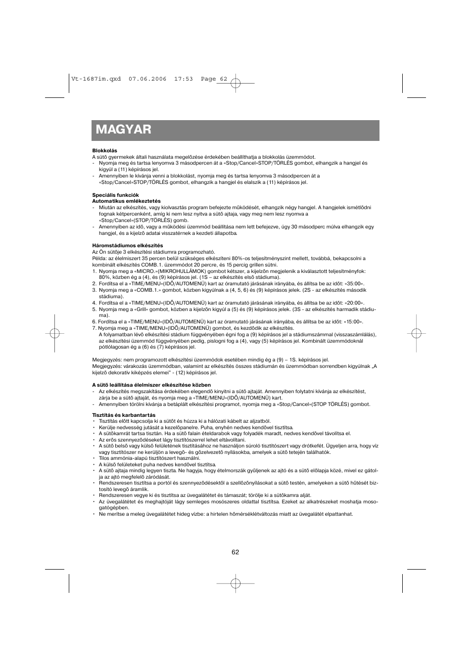 Magyar | Vitek VT-1687 Lacerta User Manual | Page 62 / 120