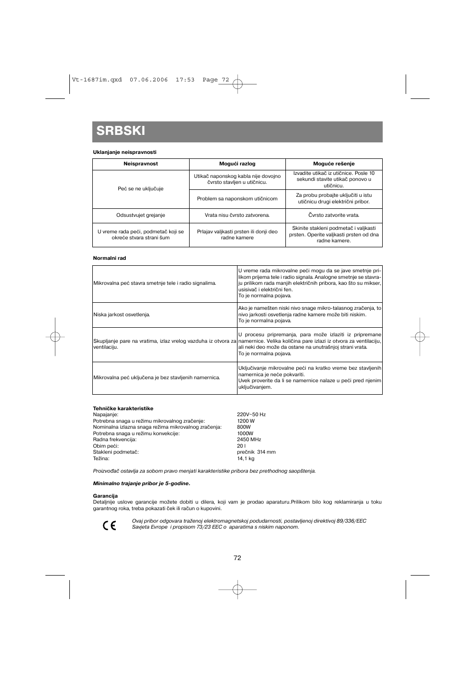 Srbski | Vitek VT-1687 Lacerta User Manual | Page 72 / 120