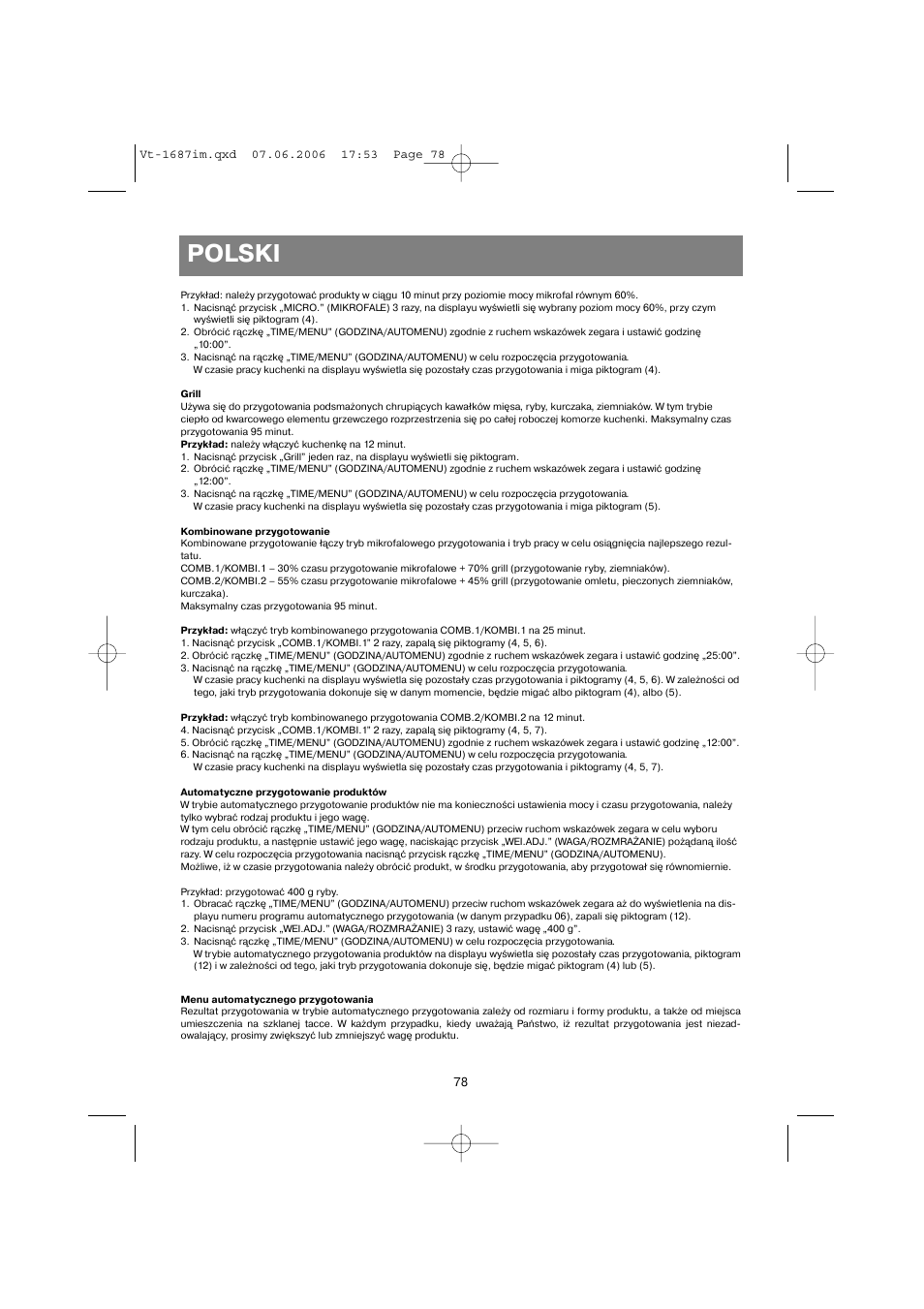 Polski | Vitek VT-1687 Lacerta User Manual | Page 78 / 120