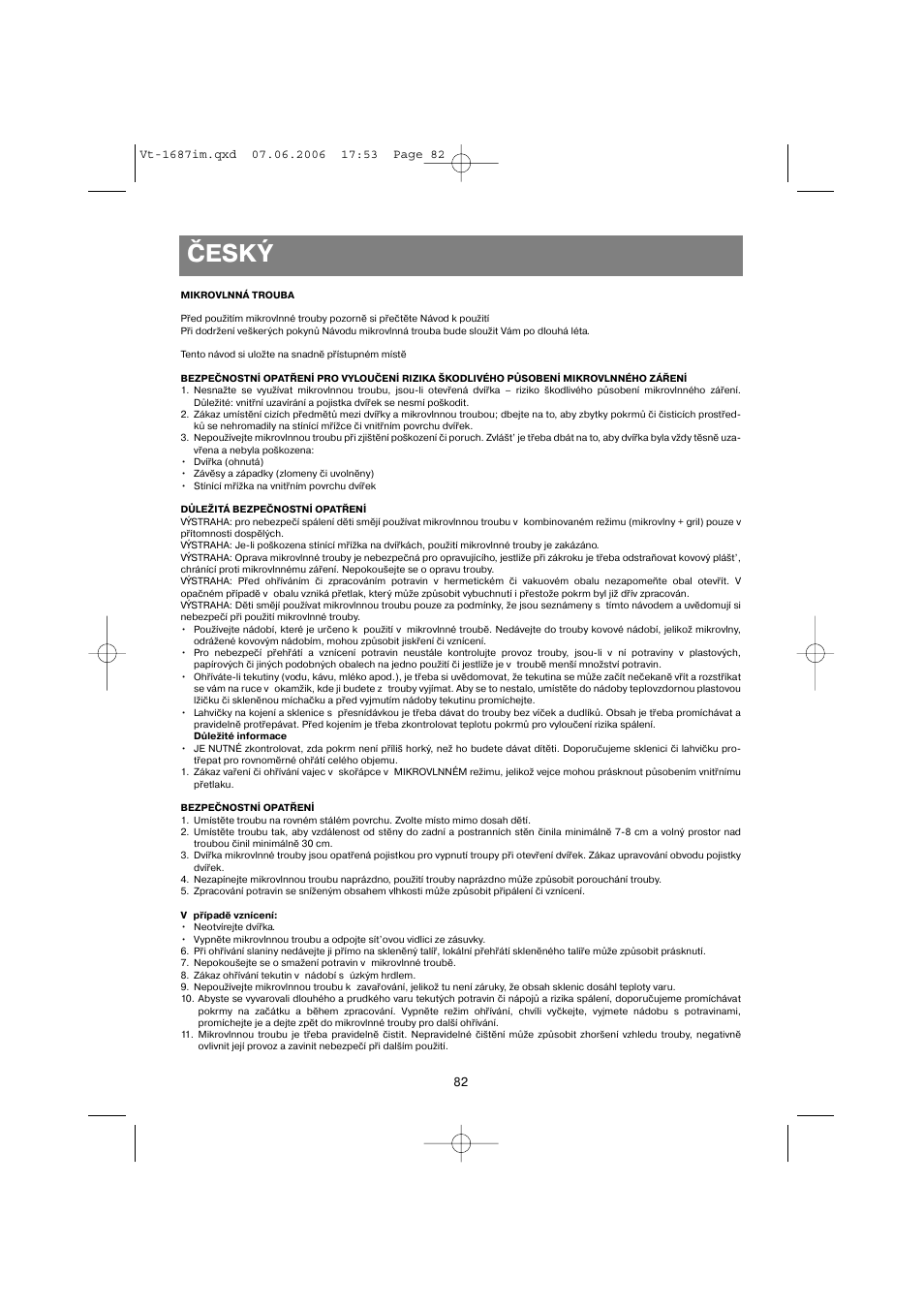 Český | Vitek VT-1687 Lacerta User Manual | Page 82 / 120