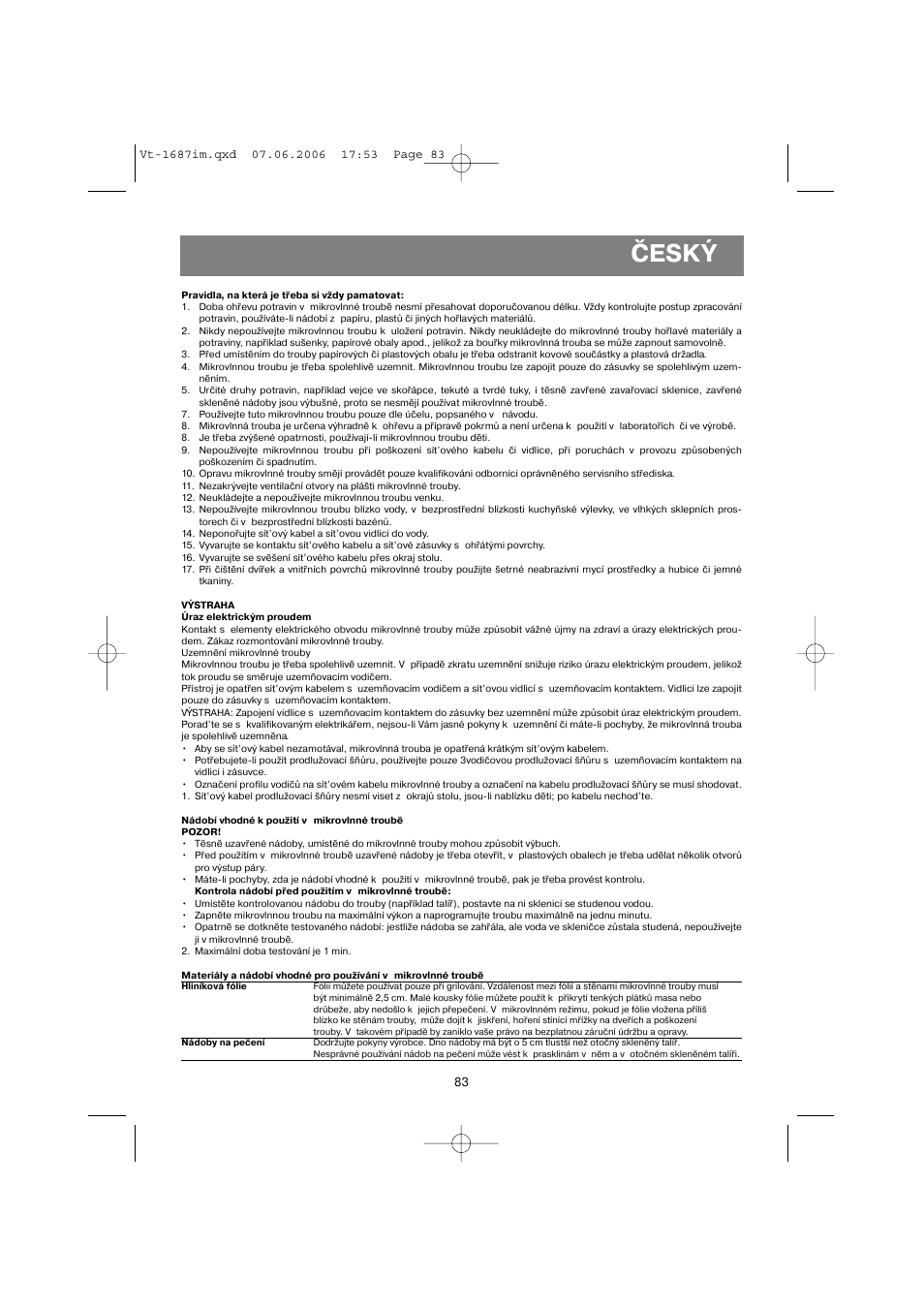 Český | Vitek VT-1687 Lacerta User Manual | Page 83 / 120