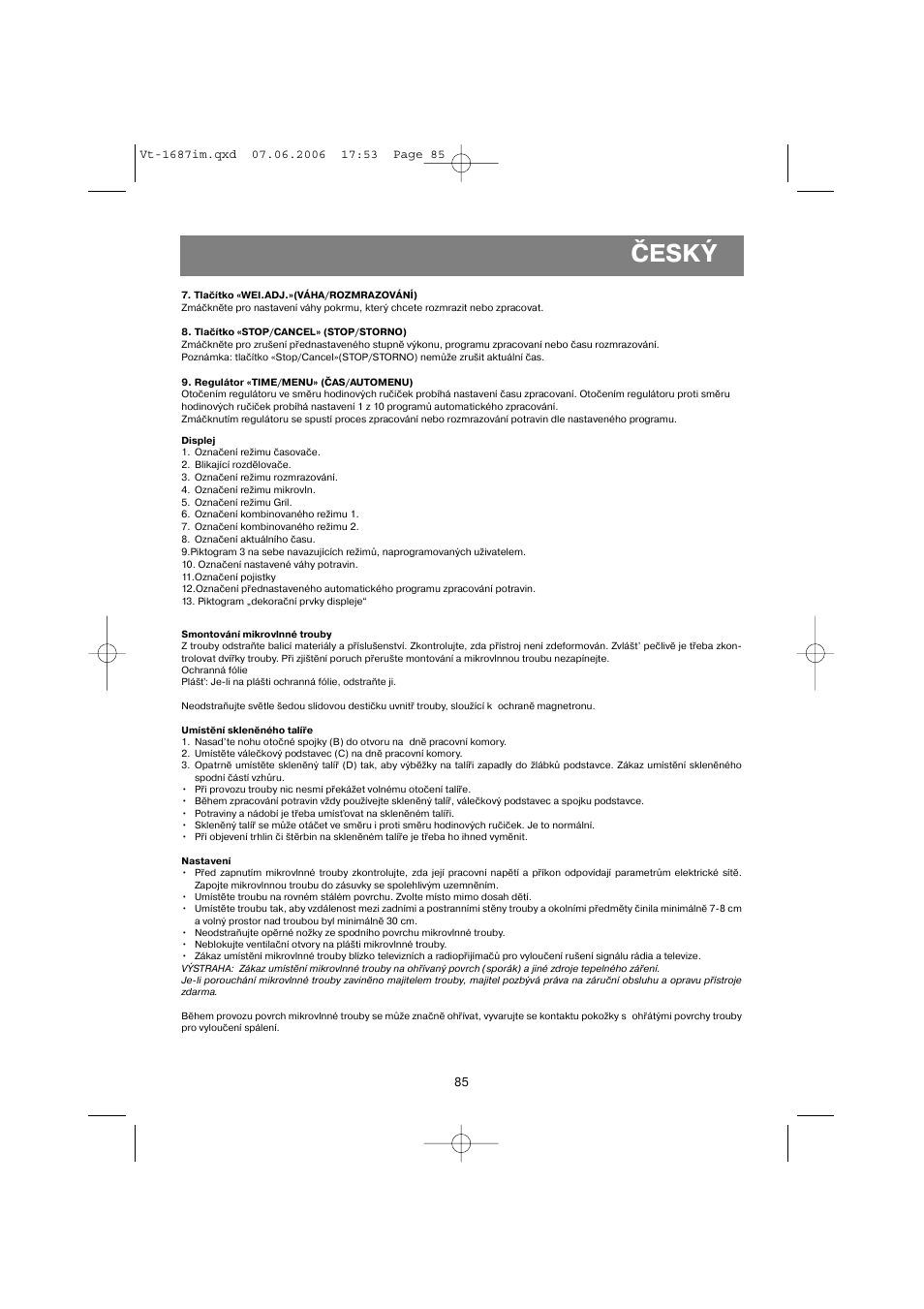 Český | Vitek VT-1687 Lacerta User Manual | Page 85 / 120