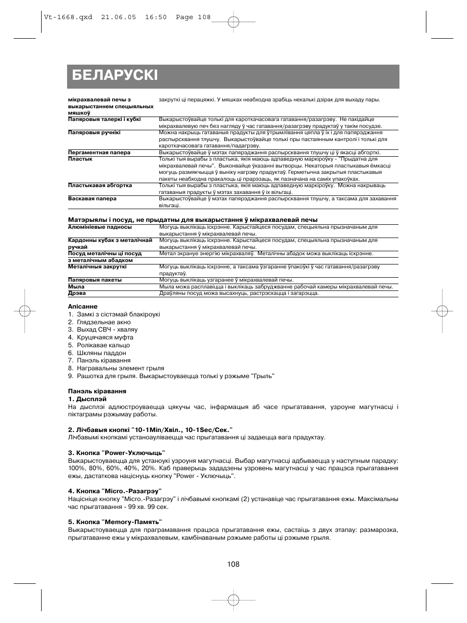 Беларускi | Vitek VT-1668 User Manual | Page 108 / 122
