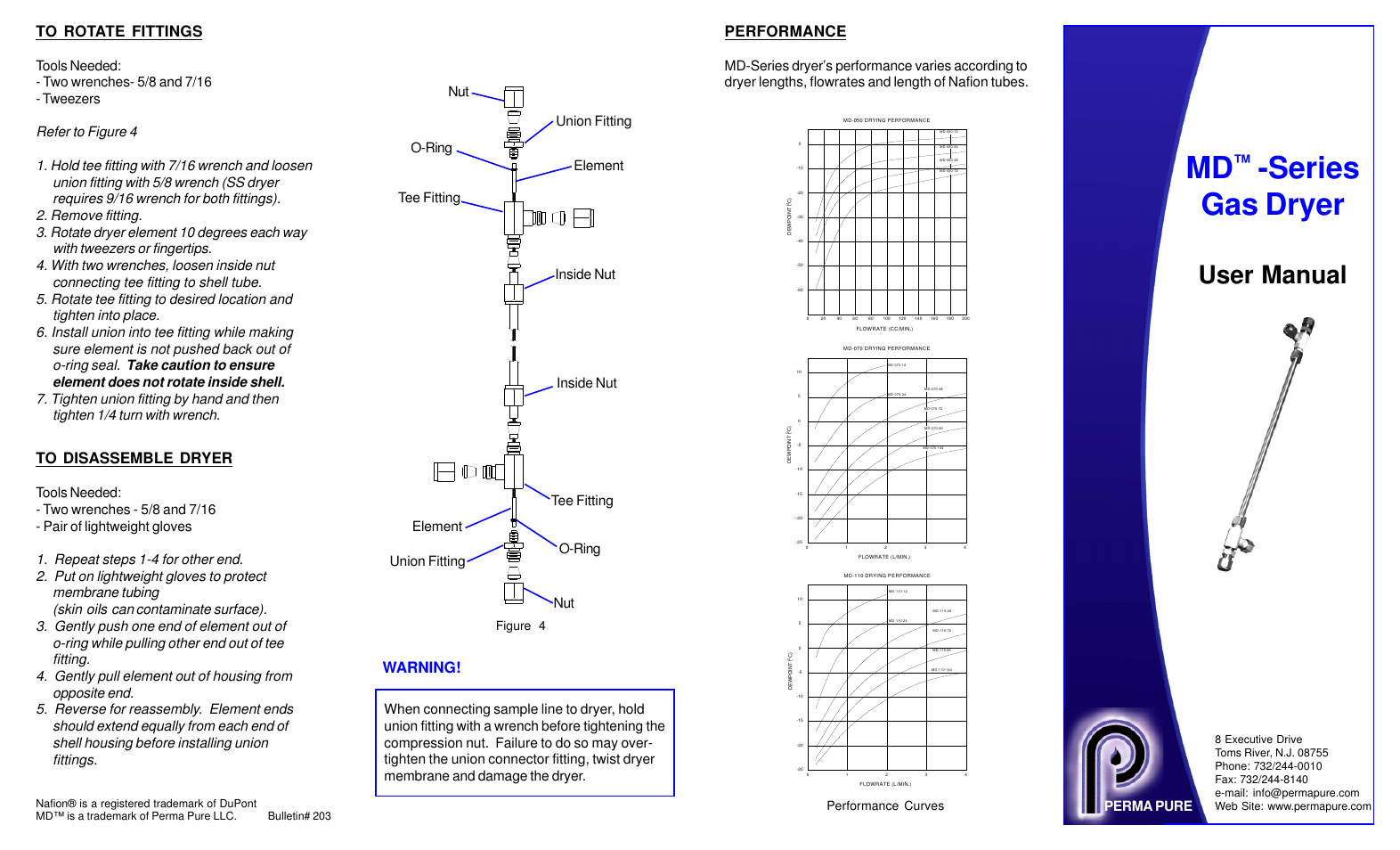 Series gas dryer, User manual, Performance | Warning, Perma pure, Figure 4, Performance curves | Perma Pure MD-Series User Manual | Page 2 / 2