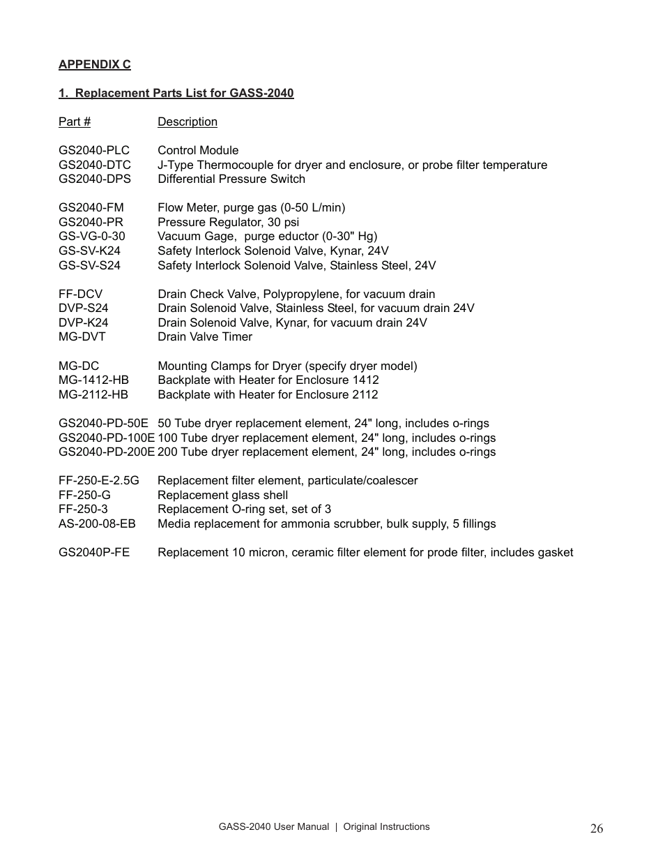 Perma Pure GASS-2040 User Manual | Page 26 / 29