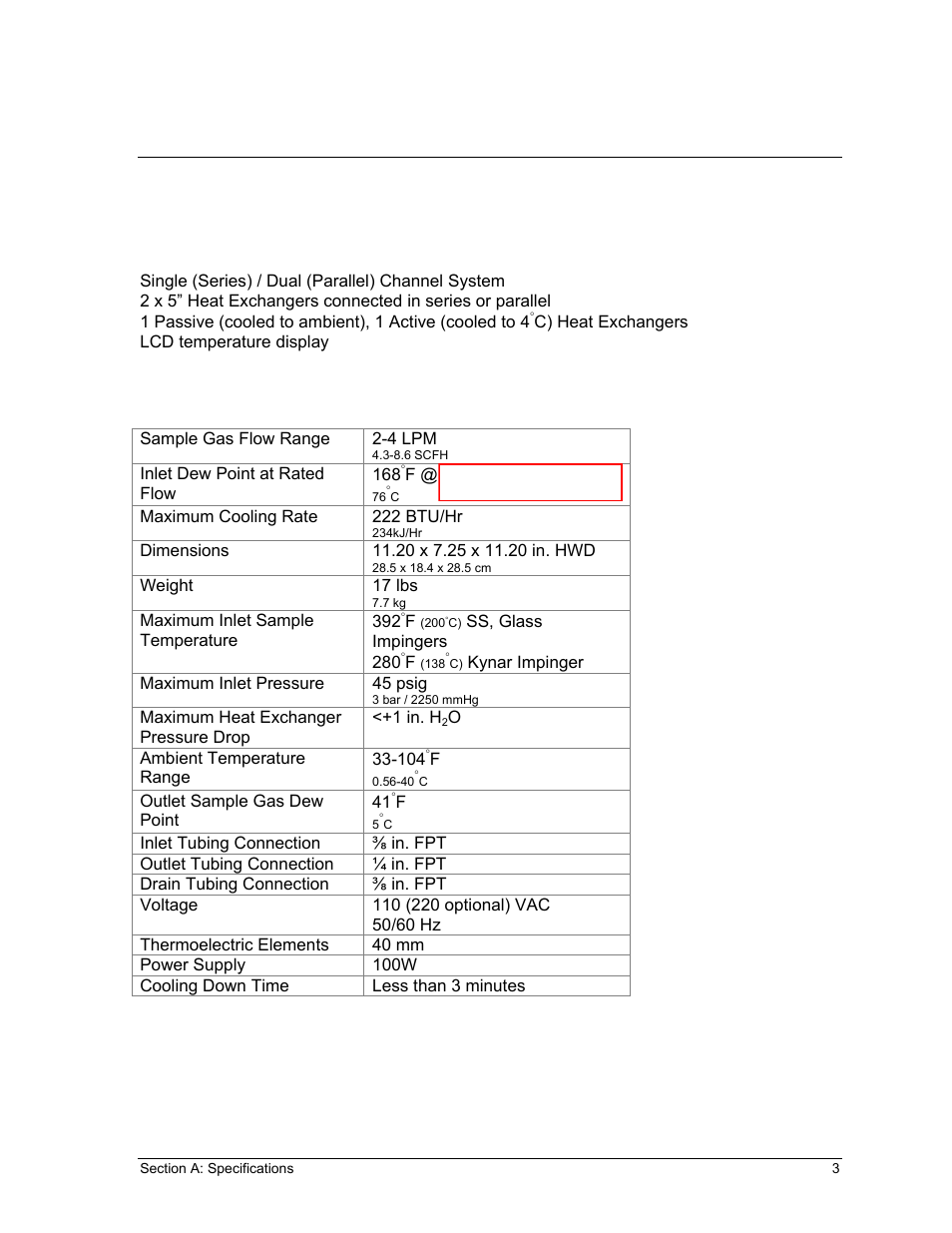 Pecifications | Perma Pure Baldwin-Series M325 User Manual | Page 3 / 45