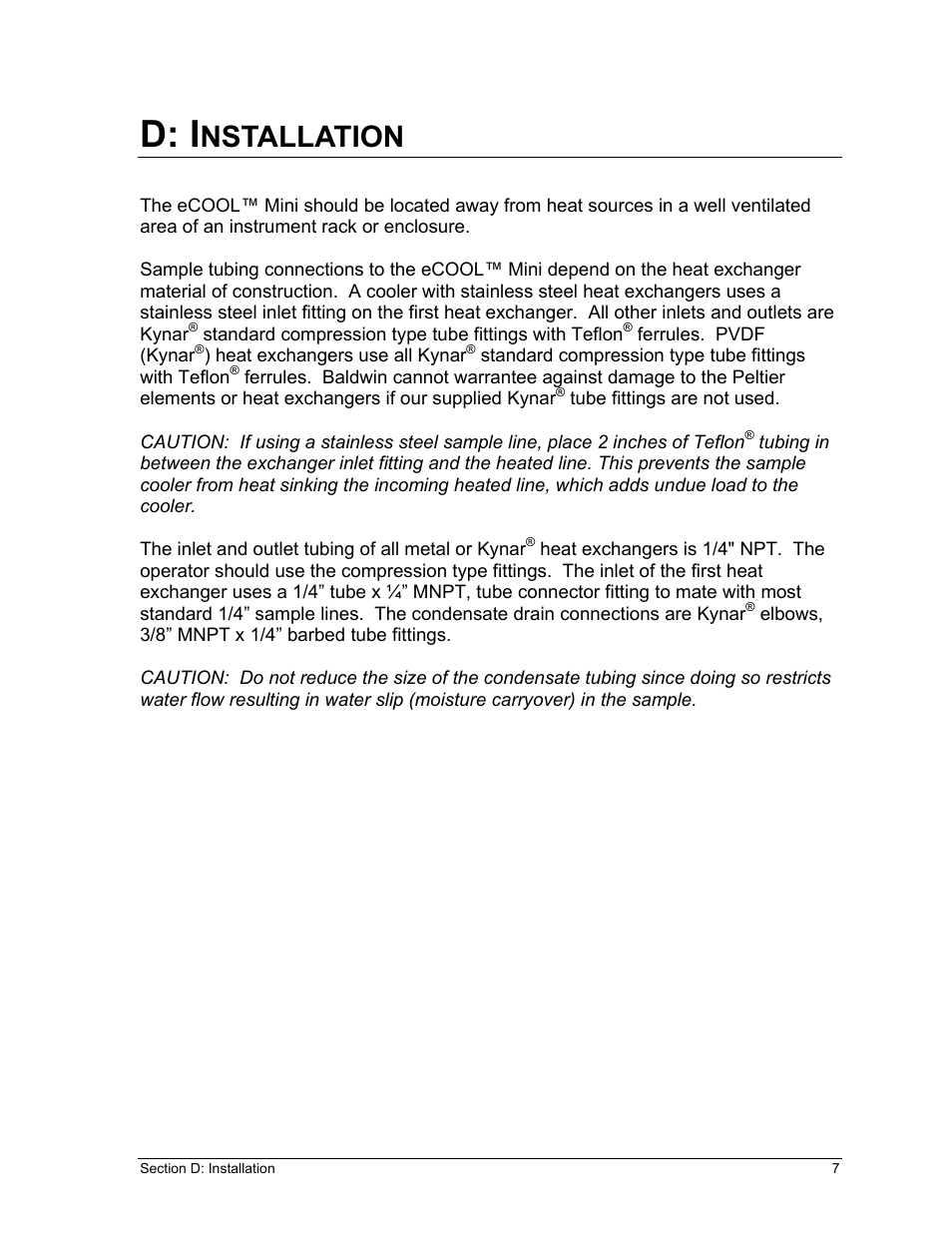 D: i, Nstallation | Perma Pure Baldwin-Series MP5400 User Manual | Page 7 / 26