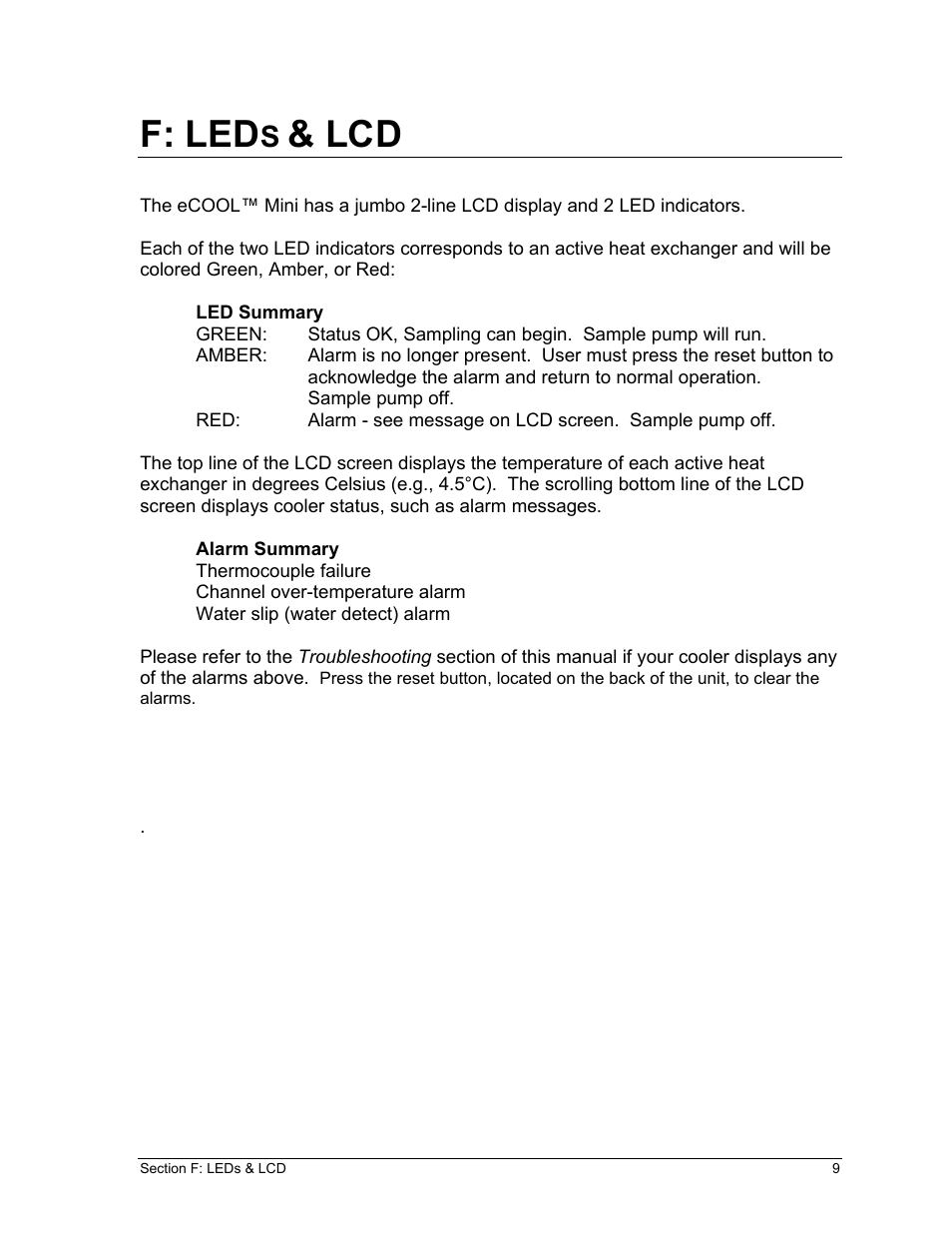 F: led | Perma Pure Baldwin-Series MP5400 User Manual | Page 9 / 26