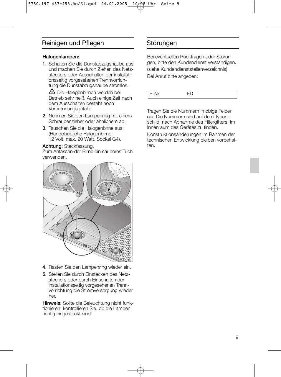 Störungen, Reinigen und pflegen | Bosch DHL575B grau-metallic Lüfterbaustein 50 cm User Manual | Page 9 / 100