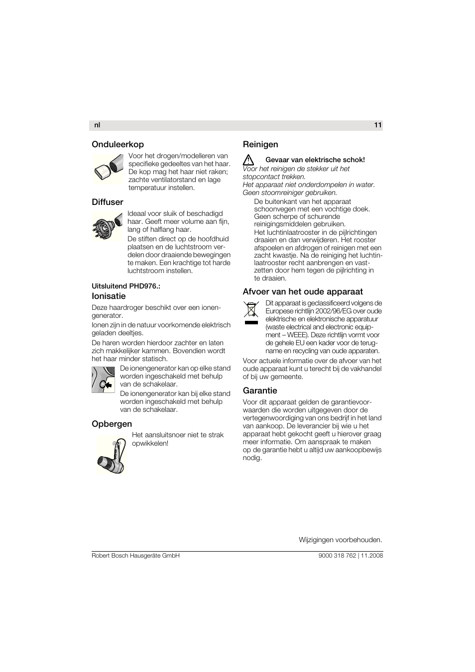 Bosch PHD9760 Profi-Haartrockner ProSalon User Manual | Page 11 / 46