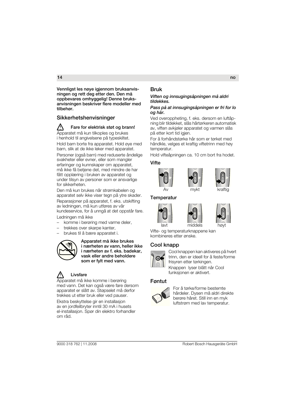 Bosch PHD9760 Profi-Haartrockner ProSalon User Manual | Page 14 / 46