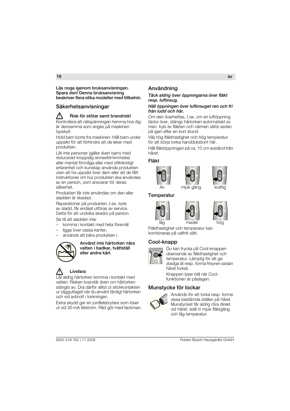 Bosch PHD9760 Profi-Haartrockner ProSalon User Manual | Page 16 / 46