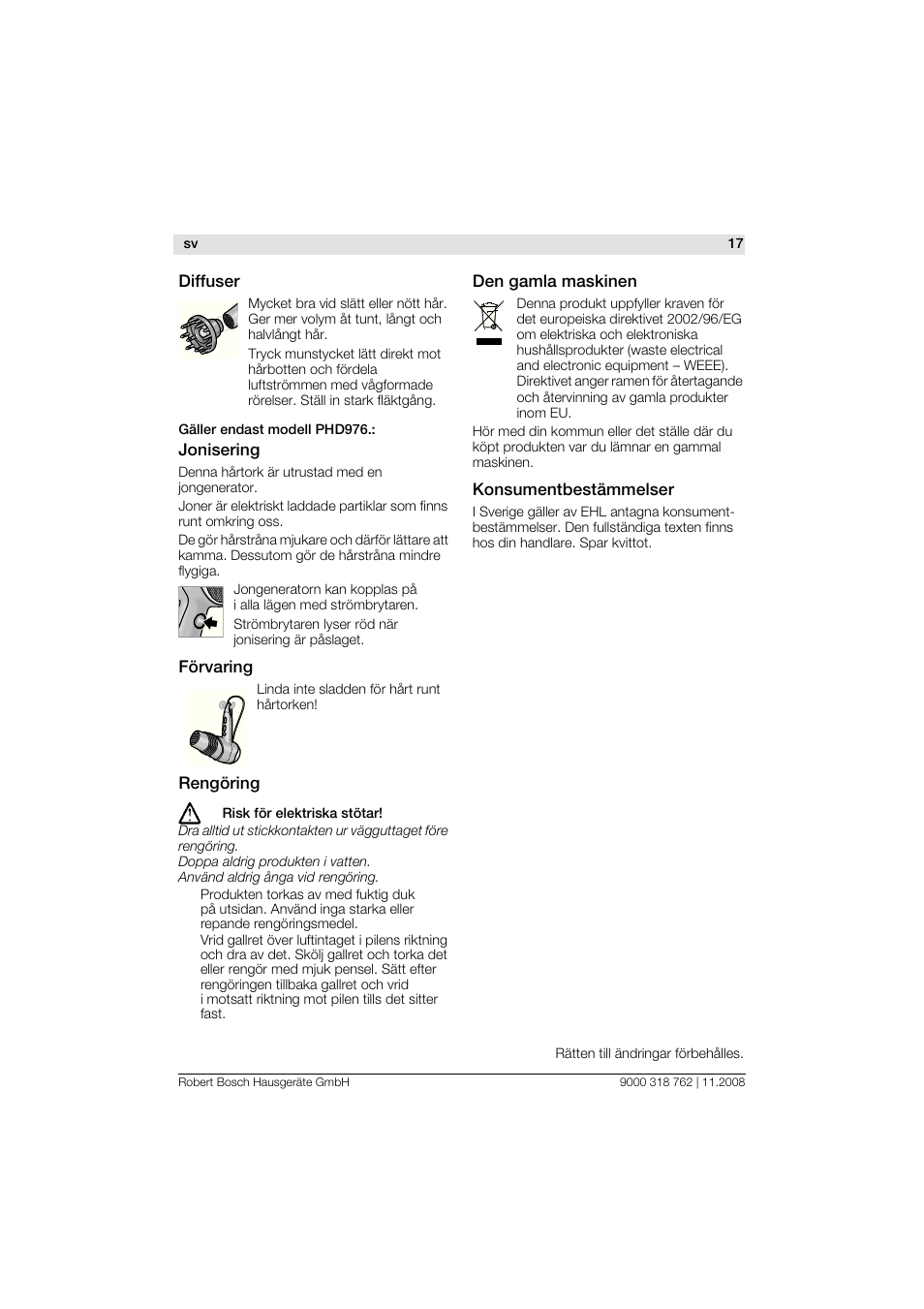 Bosch PHD9760 Profi-Haartrockner ProSalon User Manual | Page 17 / 46