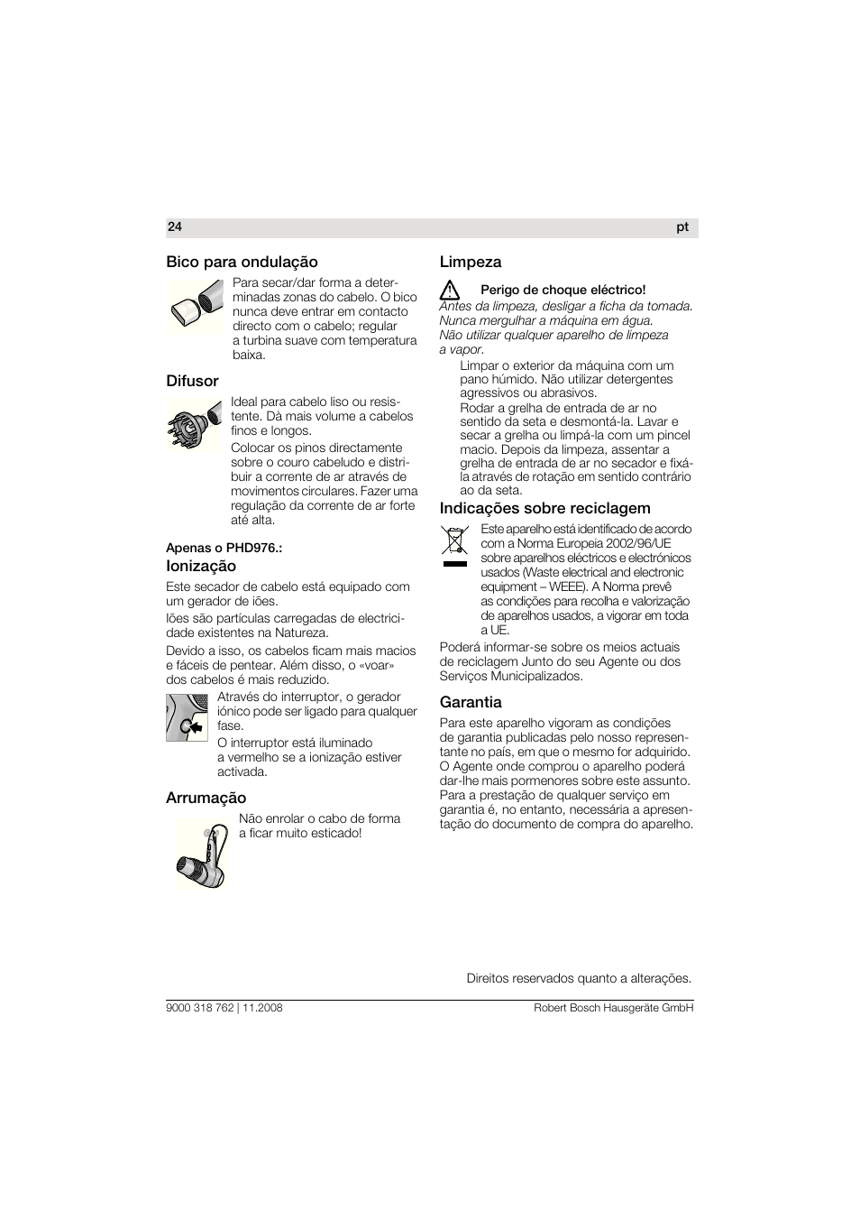 Bosch PHD9760 Profi-Haartrockner ProSalon User Manual | Page 24 / 46