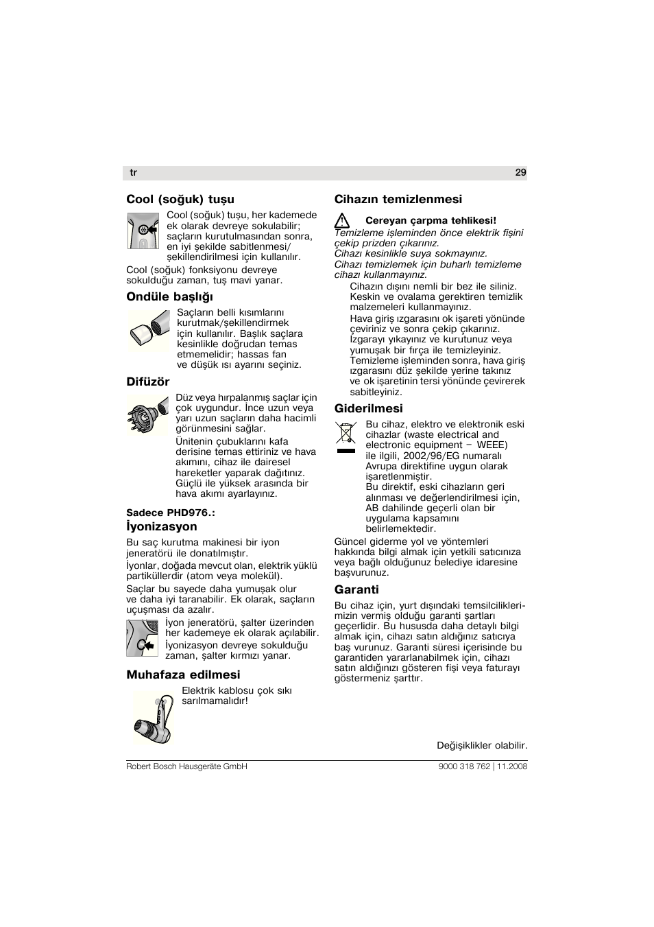 Bosch PHD9760 Profi-Haartrockner ProSalon User Manual | Page 29 / 46