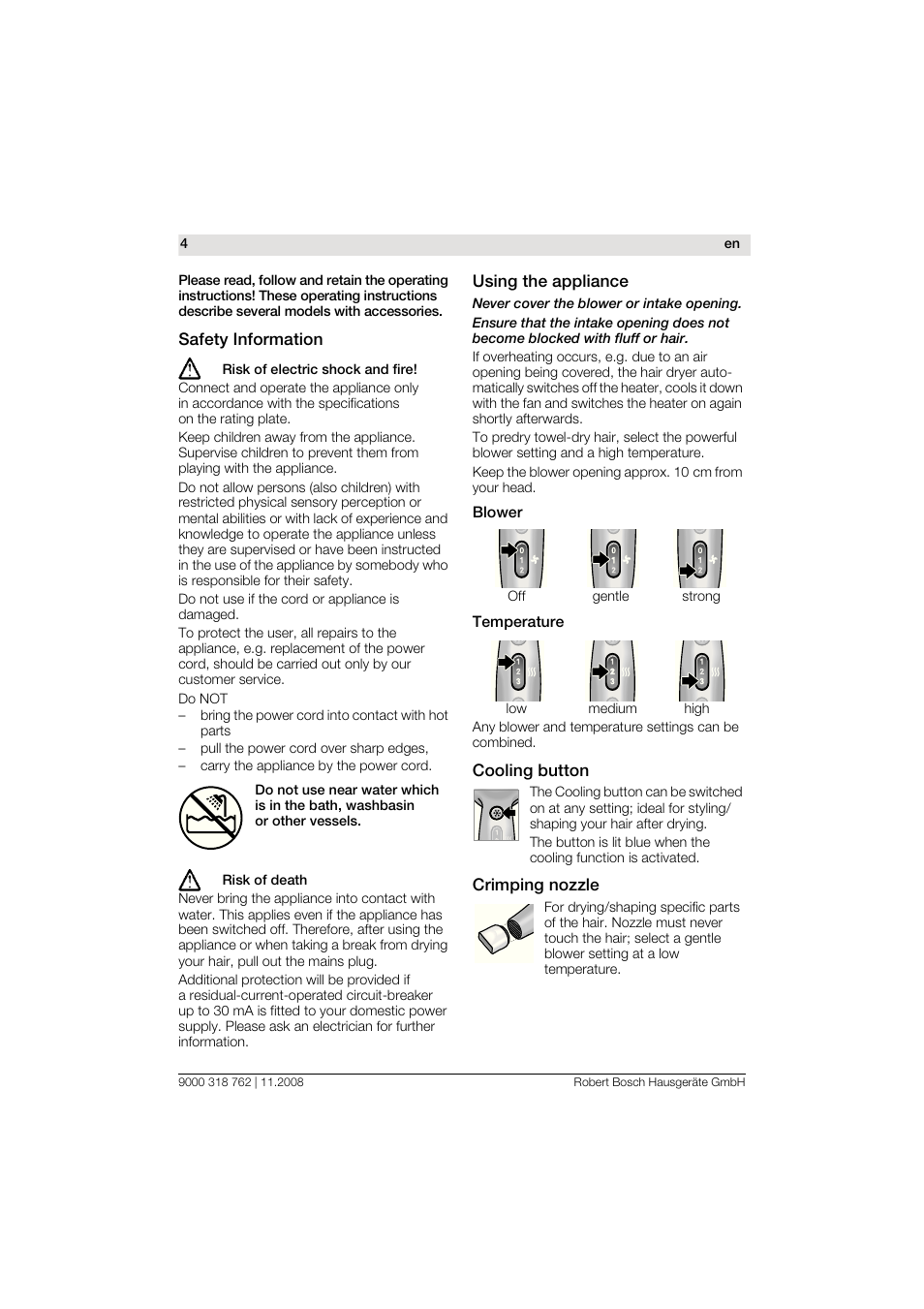 Bosch PHD9760 Profi-Haartrockner ProSalon User Manual | Page 4 / 46