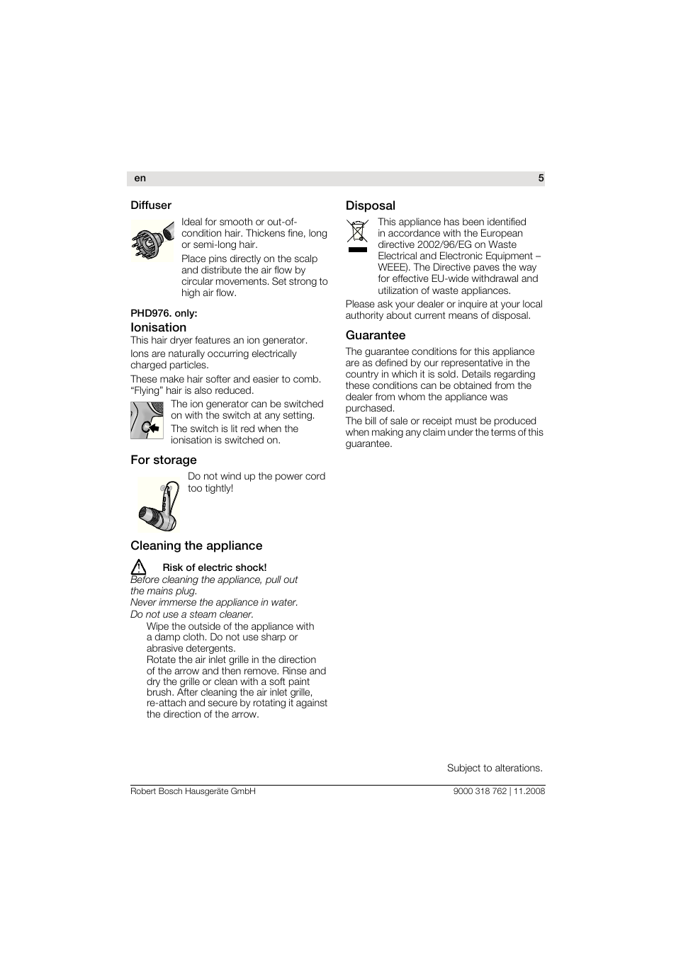 Bosch PHD9760 Profi-Haartrockner ProSalon User Manual | Page 5 / 46