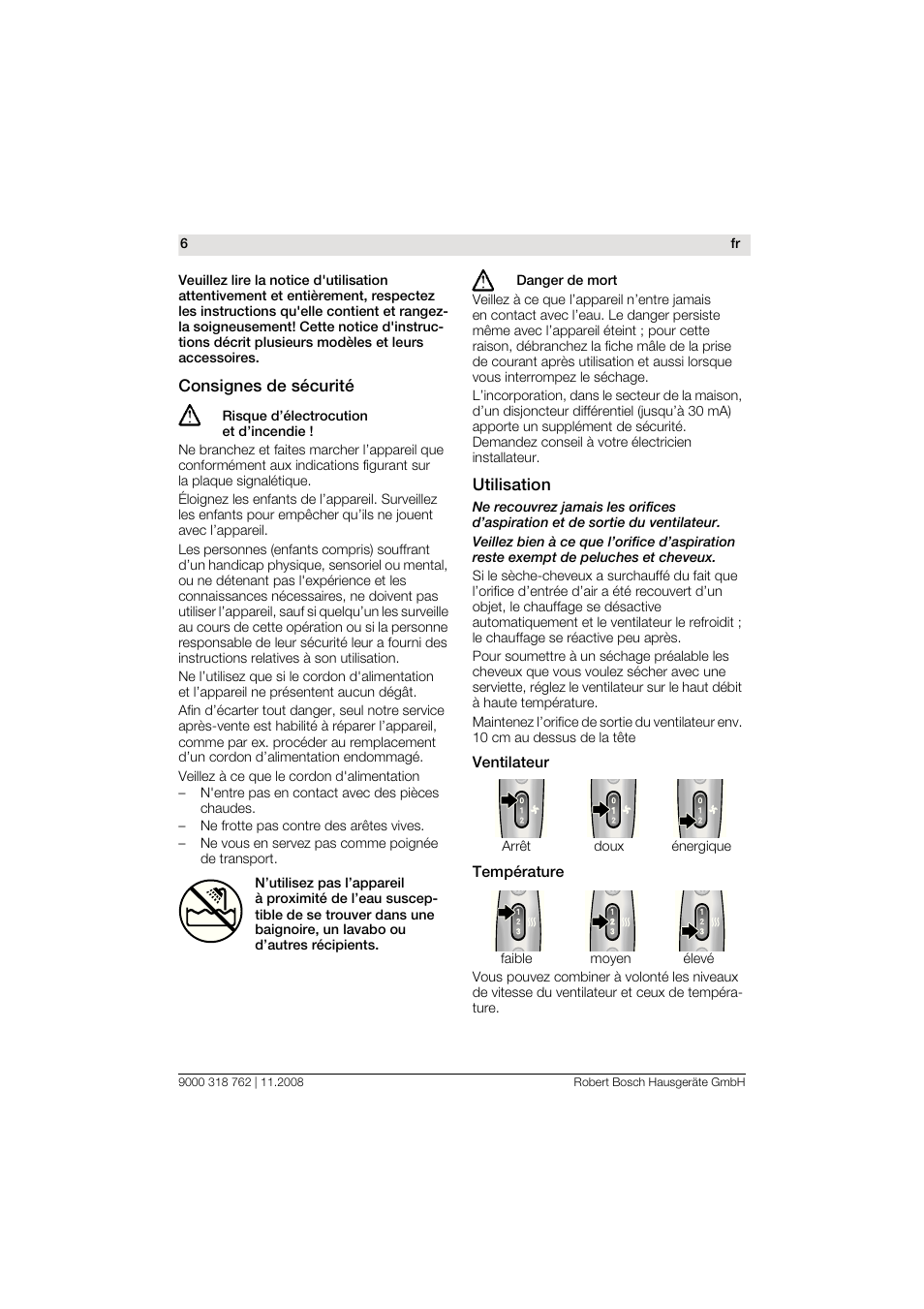 Bosch PHD9760 Profi-Haartrockner ProSalon User Manual | Page 6 / 46