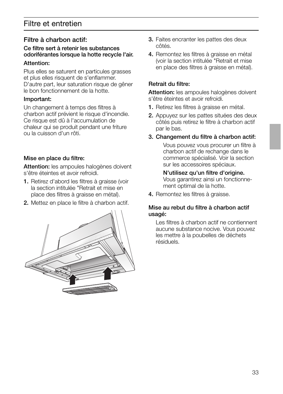 Filtre et entretien | Bosch DHI655FX grau-metallic Flachschirmhaube 60 cm User Manual | Page 33 / 100