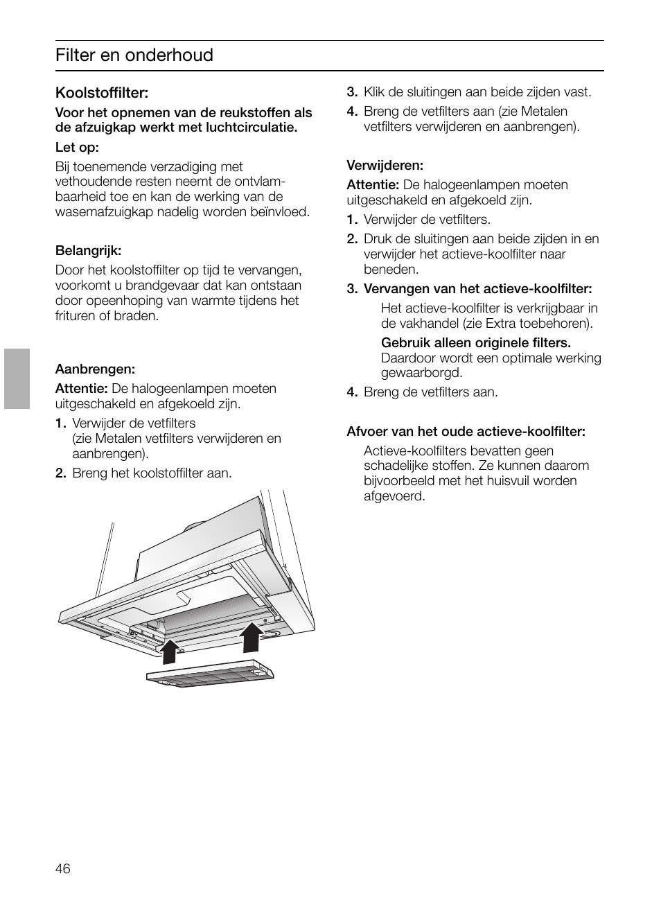 Filter en onderhoud | Bosch DHI655FX grau-metallic Flachschirmhaube 60 cm User Manual | Page 46 / 100