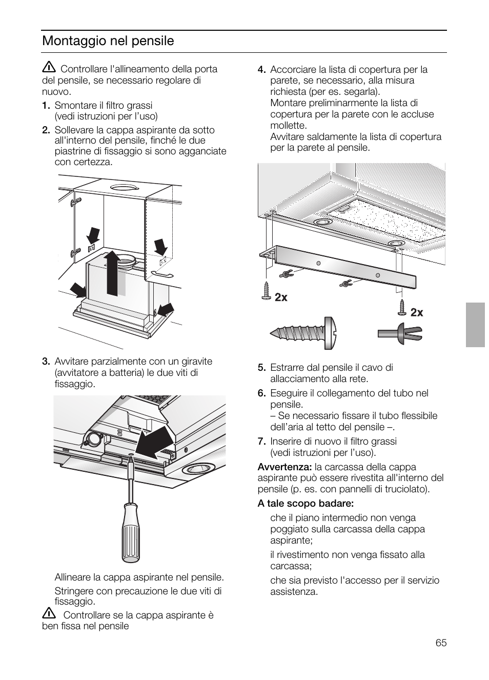 Montaggio nel pensile | Bosch DHI655FX grau-metallic Flachschirmhaube 60 cm User Manual | Page 65 / 100
