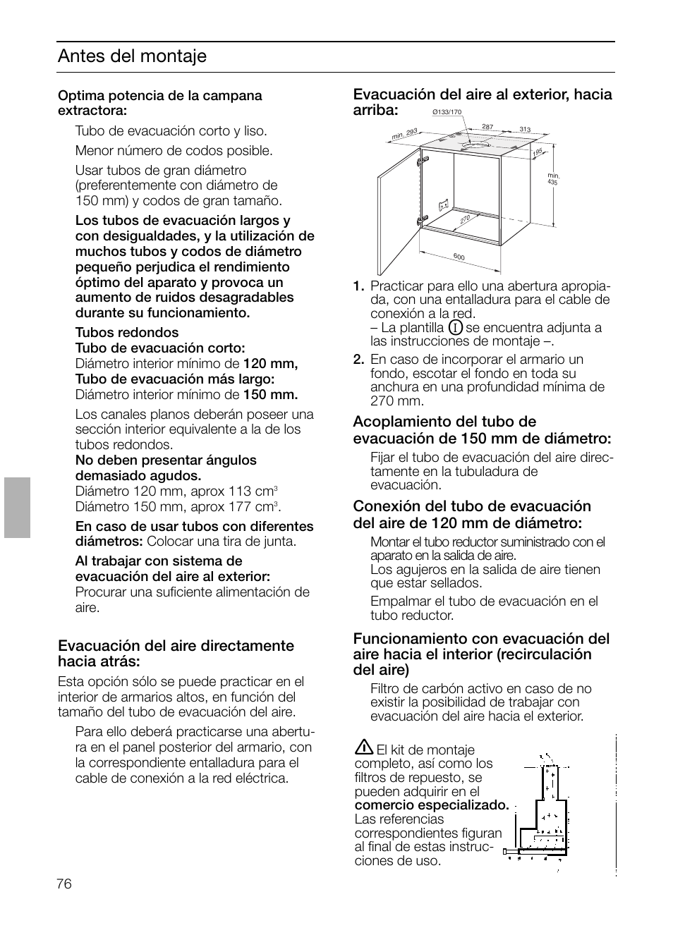 Antes del montaje | Bosch DHI655FX grau-metallic Flachschirmhaube 60 cm User Manual | Page 76 / 100