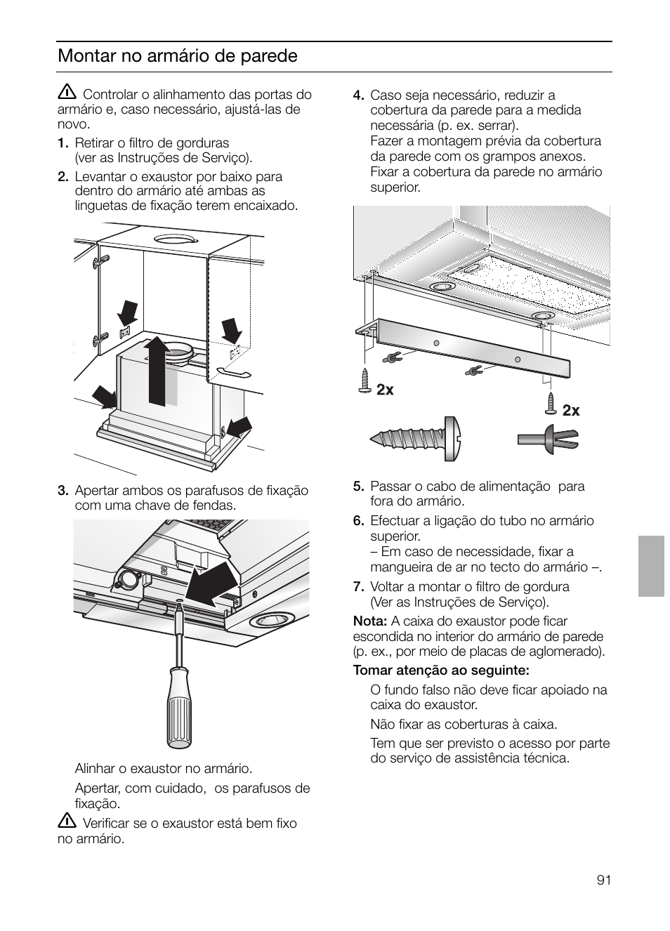 Montar no armário de parede | Bosch DHI655FX grau-metallic Flachschirmhaube 60 cm User Manual | Page 91 / 100