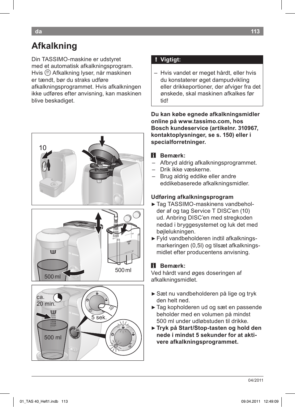 Afkalkning | Bosch Multigetränkesystem TAS4011 Silk Silver anthrazit User Manual | Page 115 / 154