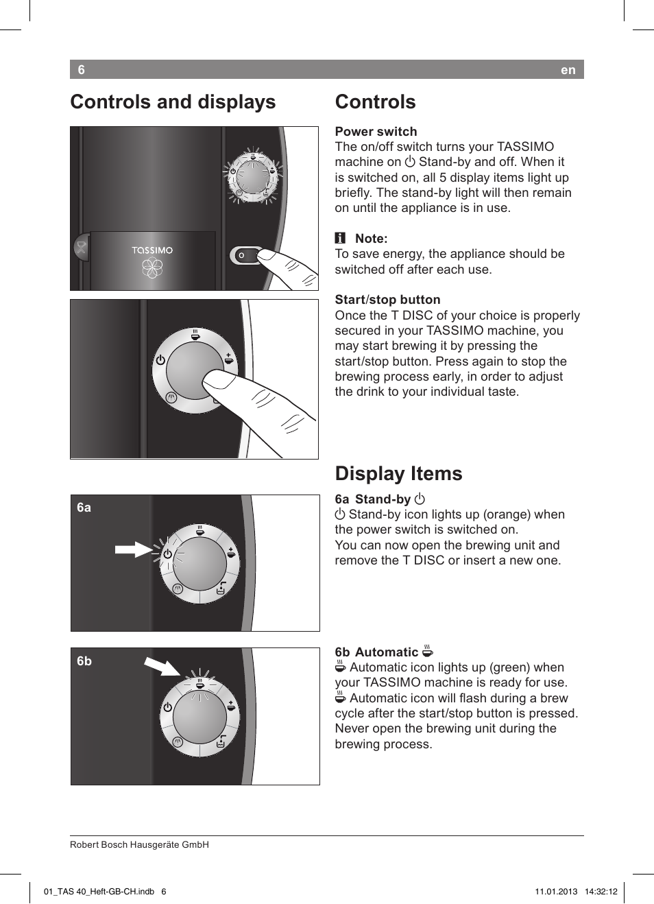 Controls, Display!items, Controls!and!displays | Bosch Multigetränkesystem TAS4011 Silk Silver anthrazit User Manual | Page 6 / 58