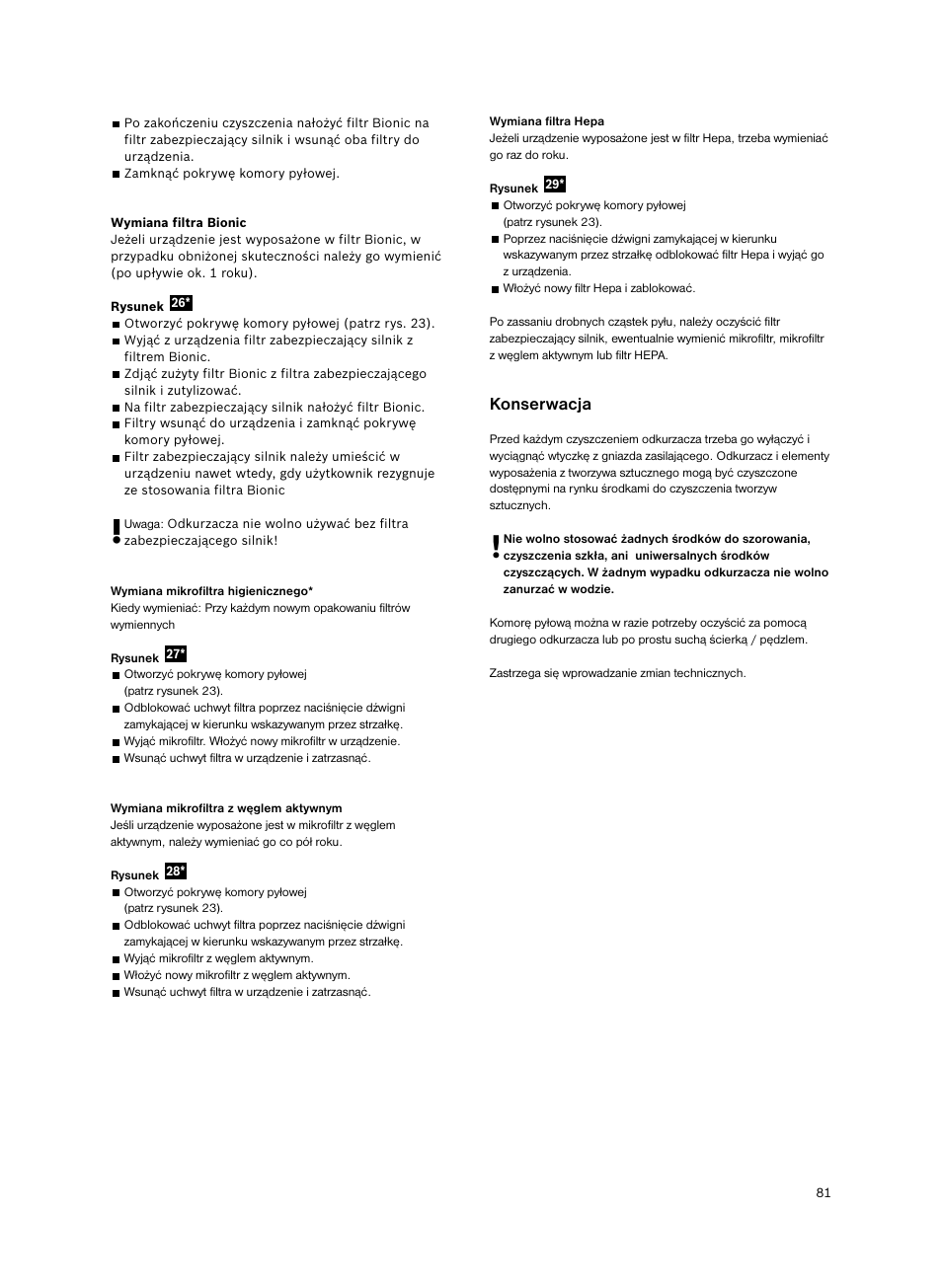 Konserwacja | Bosch Bodenstaubsauger Beutel BSGL32400 kirschrot-metallic Bosch GL-30 2400W User Manual | Page 87 / 123