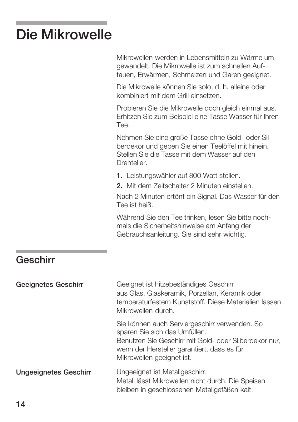 Die mikrowelle, Geschirr | Bosch HMT72G420 - weiß Mikrowellengerät mit Grill User Manual | Page 14 / 160