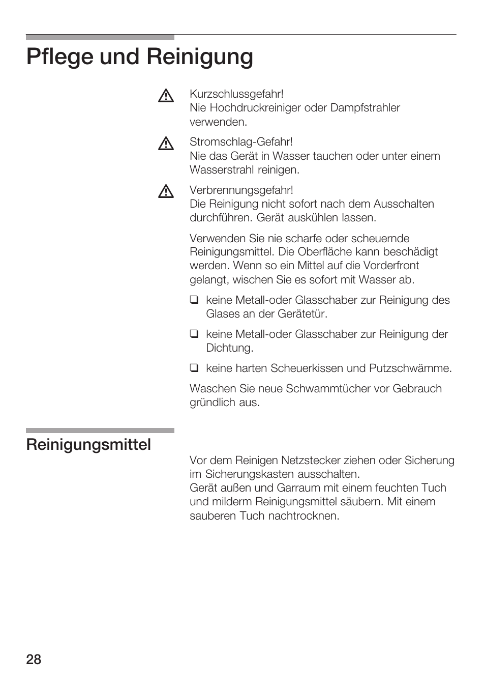 Pflege und reinigung, Reinigungsmittel | Bosch HMT72G420 - weiß Mikrowellengerät mit Grill User Manual | Page 28 / 160