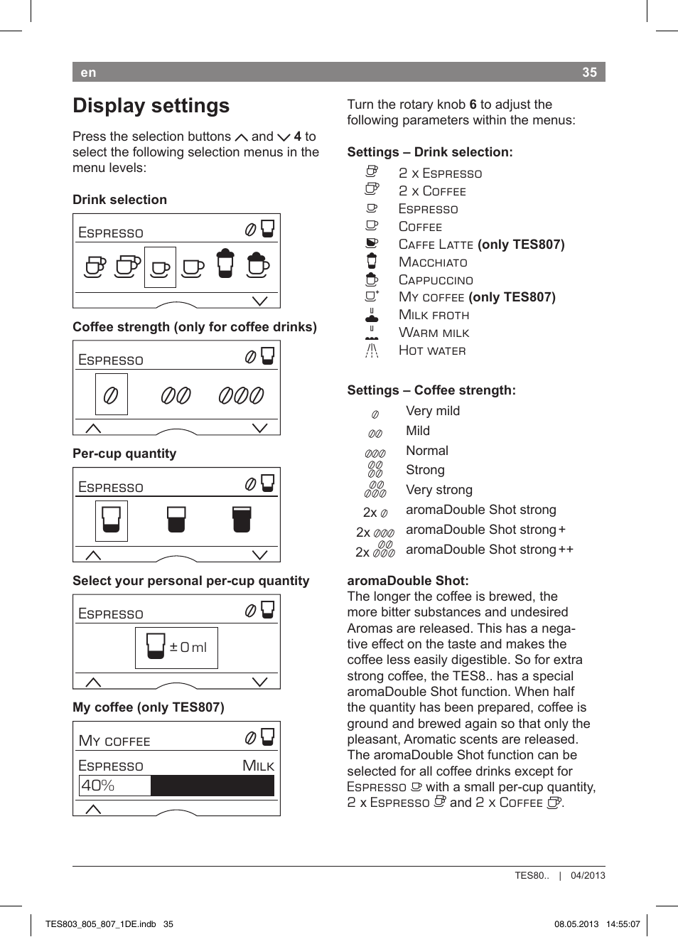 Но р т, Display settings | Bosch TES80751DE VeroSelection 700 Kaffeevollautomat Edelstahl User Manual | Page 39 / 116