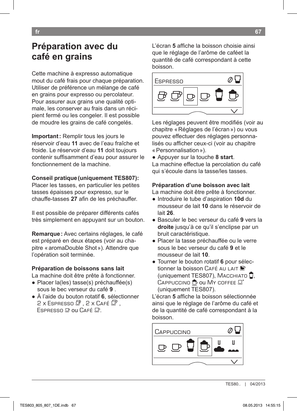 Préparation avec du café en grains | Bosch TES80751DE VeroSelection 700 Kaffeevollautomat Edelstahl User Manual | Page 71 / 116