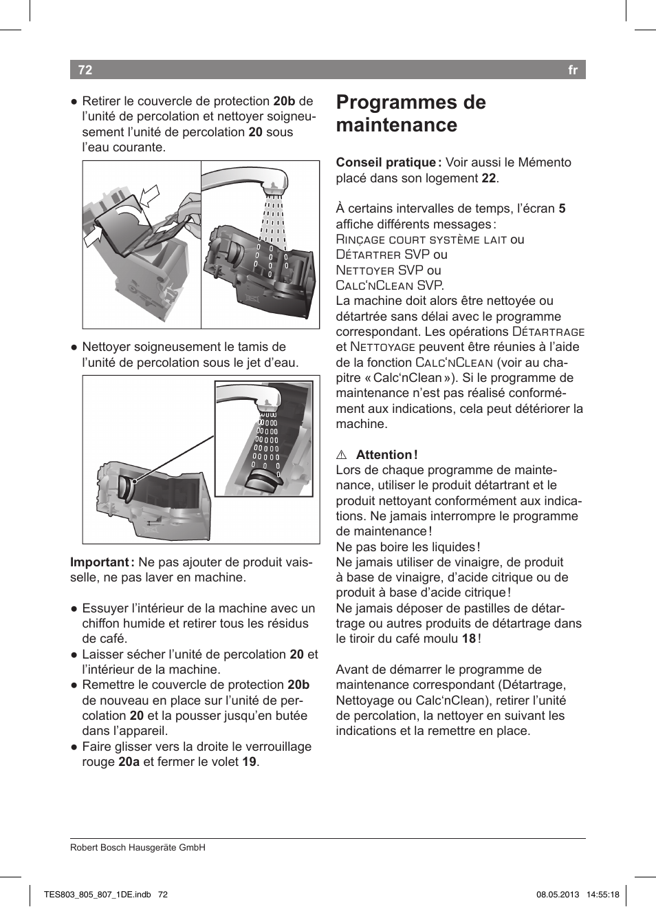 Programmes de maintenance | Bosch TES80751DE VeroSelection 700 Kaffeevollautomat Edelstahl User Manual | Page 76 / 116