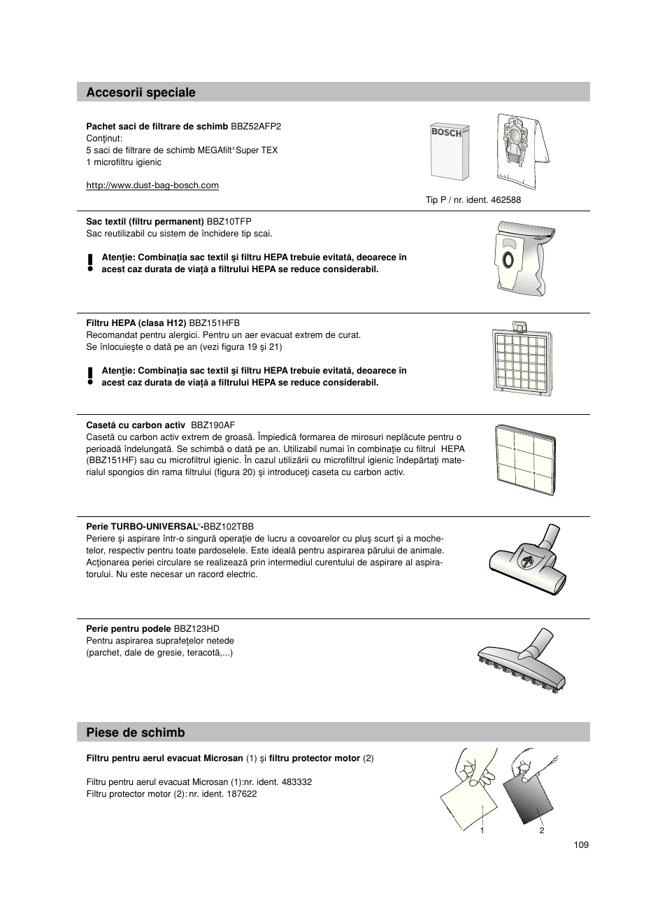 Accesorii speciale piese de schimb | Bosch BSG82212 schwarz Bodenstaubsauger Beutel ergomaxx professional 2200 W User Manual | Page 114 / 142