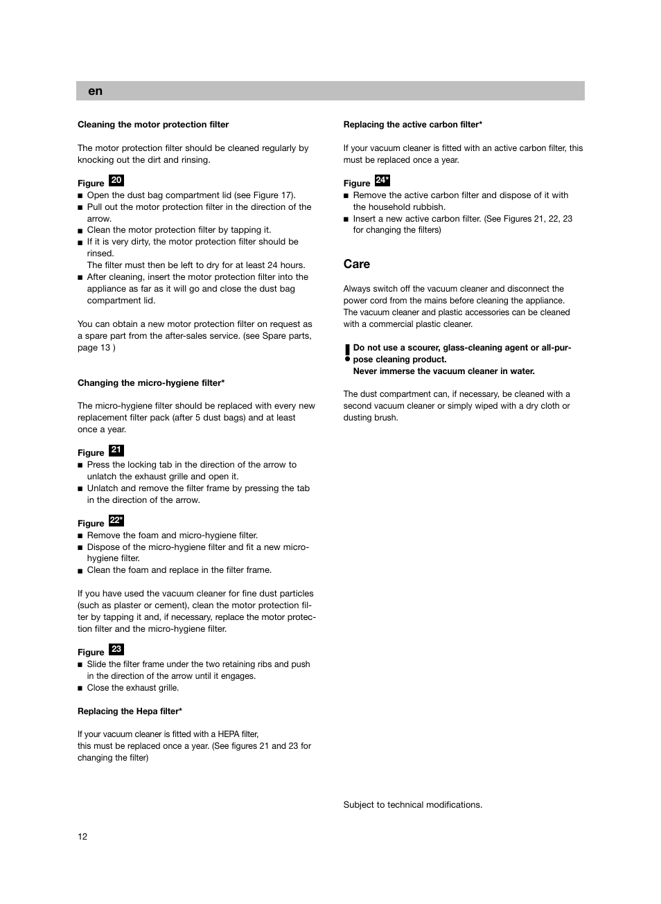 Care | Bosch BSG82212 schwarz Bodenstaubsauger Beutel ergomaxx professional 2200 W User Manual | Page 17 / 142