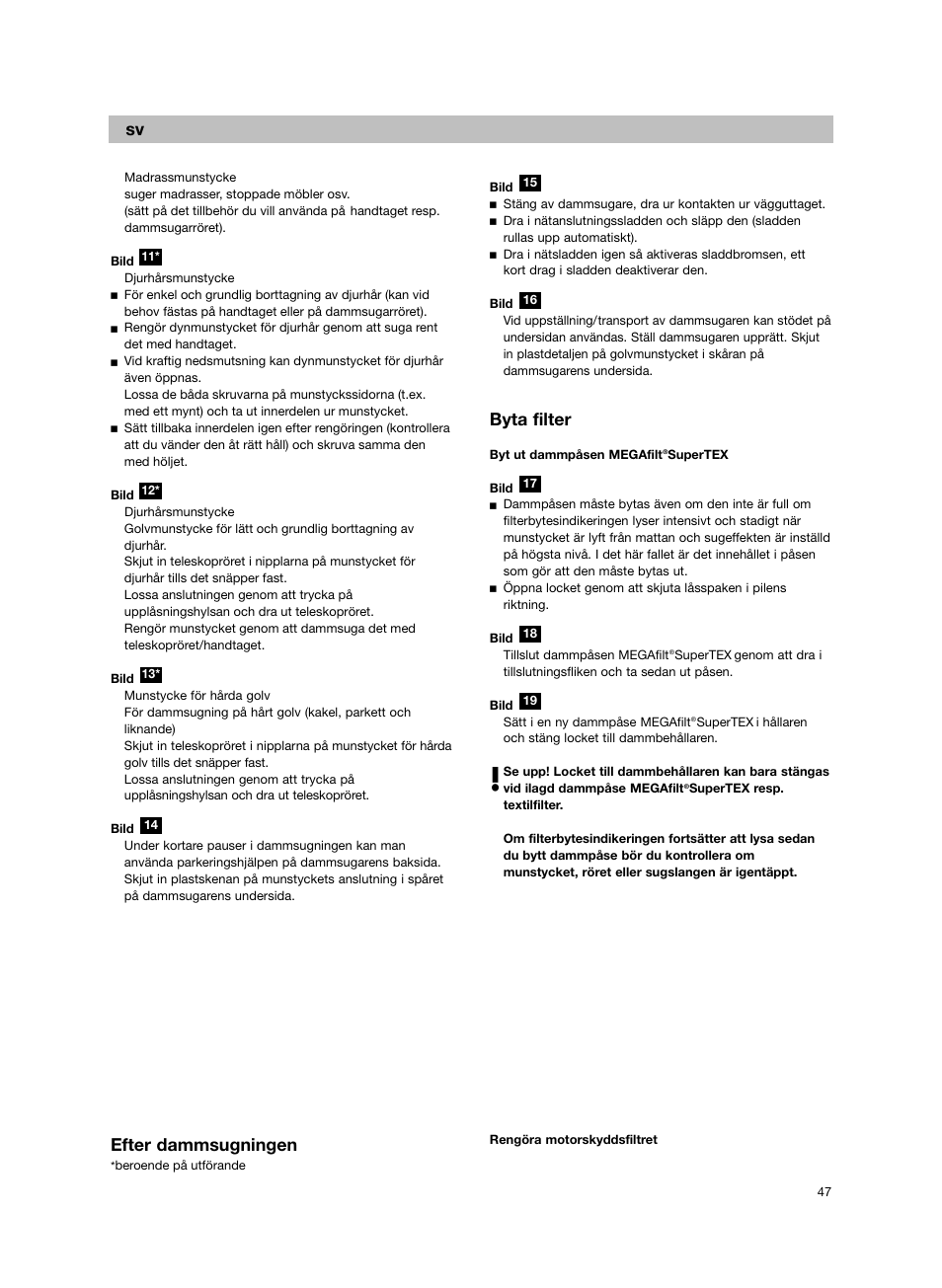 Byta filter, Efter dammsugningen | Bosch BSG82212 schwarz Bodenstaubsauger Beutel ergomaxx professional 2200 W User Manual | Page 52 / 142