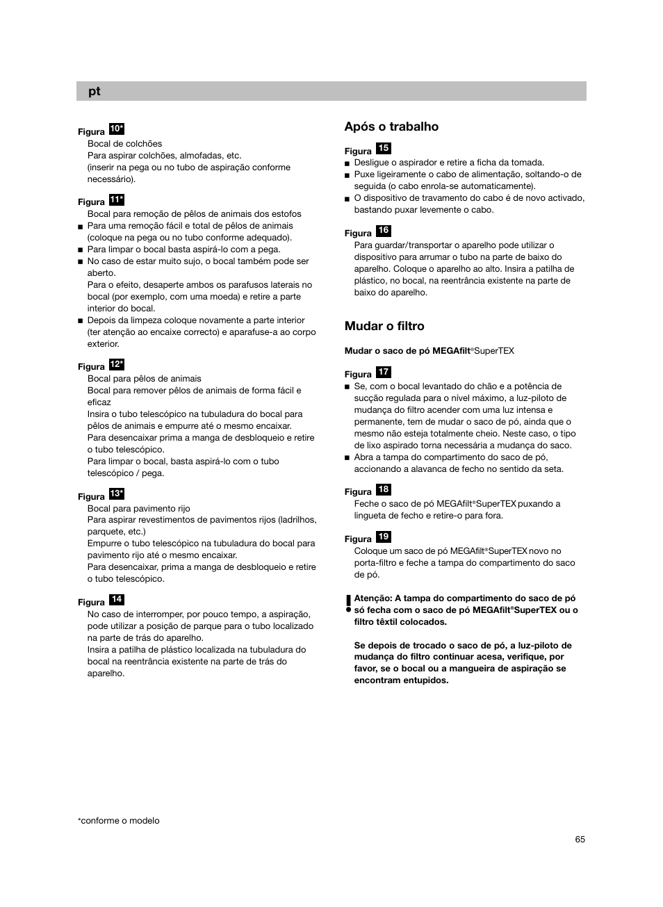 Após o trabalho, Mudar o filtro | Bosch BSG82212 schwarz Bodenstaubsauger Beutel ergomaxx professional 2200 W User Manual | Page 70 / 142