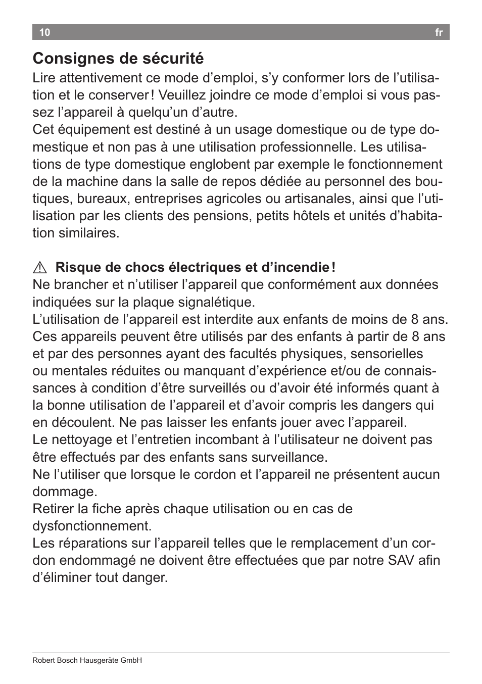 Consignes de sécurité | Bosch PHS2112 Haarglätter PureStyle User Manual | Page 14 / 91